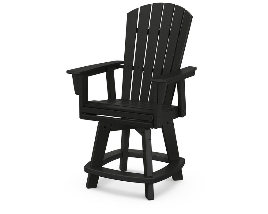 POLYWOOD Nautical Curveback Adirondack Swivel Counter Chair in Black