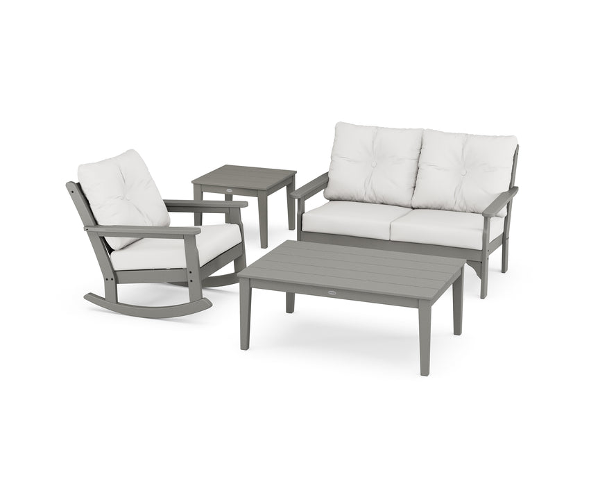 POLYWOOD Vineyard 4-Piece Deep Seating Rocker Set in Slate Grey / Natural Linen