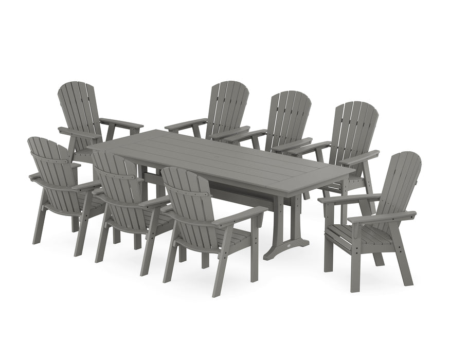 POLYWOOD Nautical 9-Piece Curveback Adirondack Farmhouse Dining Set with Trestle Legs in Slate Grey