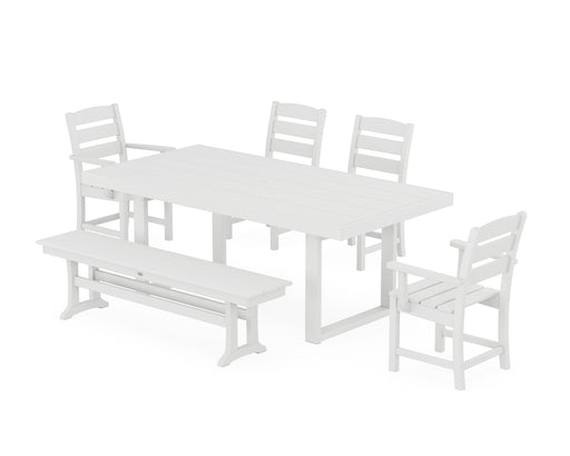 POLYWOOD Lakeside 6-Piece Dining Set with Bench in White image