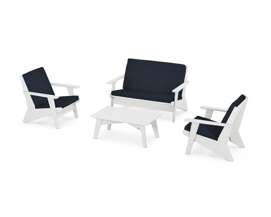 POLYWOOD Riviera Modern Lounge 4-Piece Set in White / Marine Indigo image