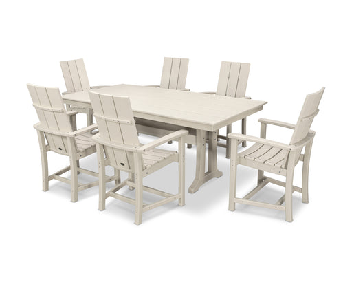 POLYWOOD Modern Adirondack 7-Piece Farmhouse Dining Set with Trestle Legs in Sand image