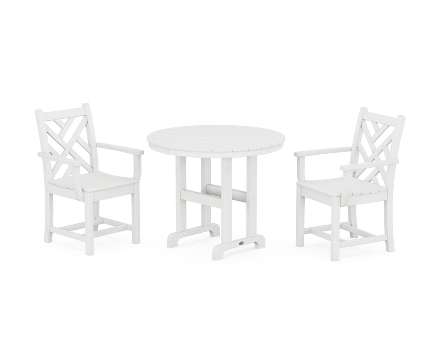 POLYWOOD Chippendale 3-Piece Round Dining Set in White