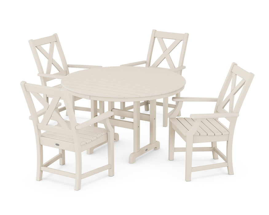 POLYWOOD Braxton 5-Piece Round Farmhouse Dining Set in Sand