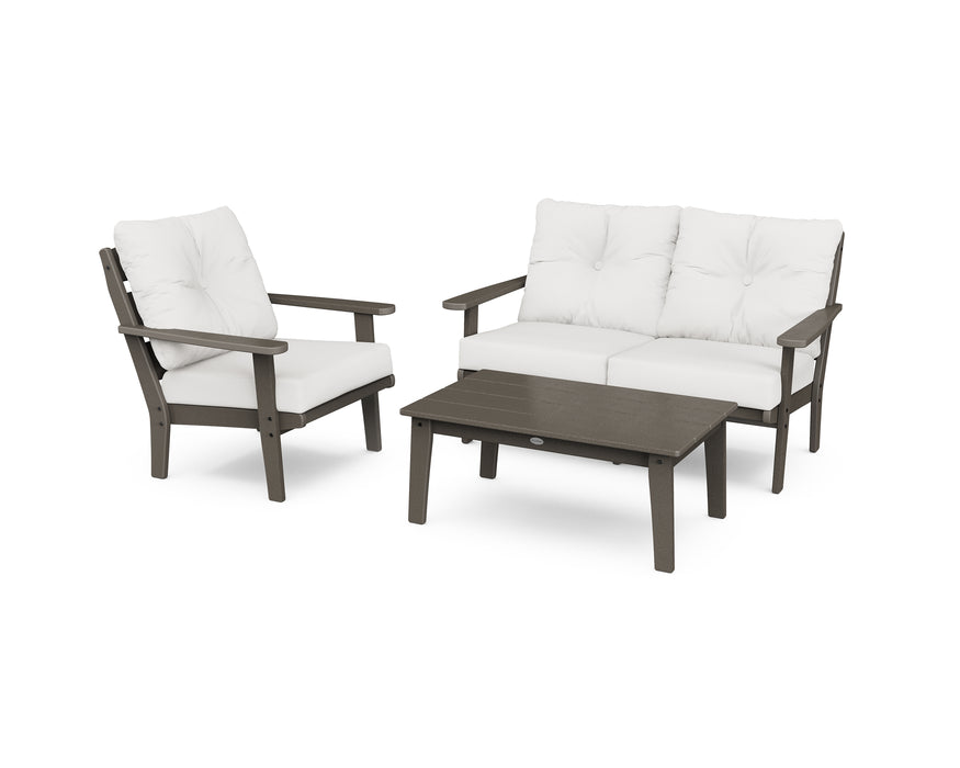 POLYWOOD Lakeside 3-Piece Deep Seating Set in Vintage Coffee / Natural Linen