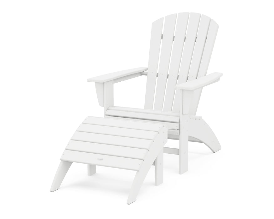 POLYWOOD Nautical Curveback Adirondack Chair 2-Piece Set with Ottoman in White