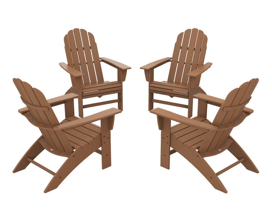 POLYWOOD 4-Piece Vineyard Curveback Adirondack Chair Conversation Set in Teak