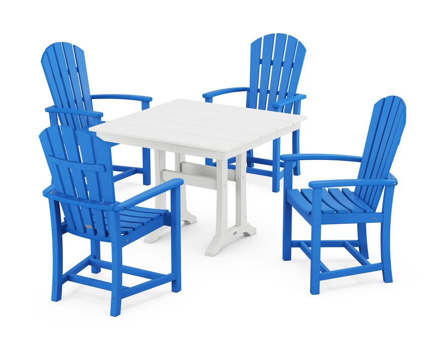 POLYWOOD Palm Coast 5-Piece Farmhouse Dining Set With Trestle Legs in Pacific Blue / White