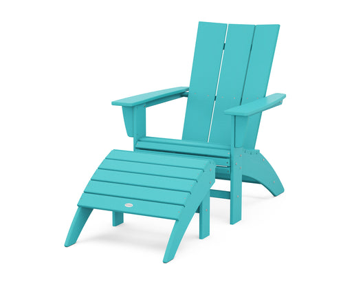 POLYWOOD Modern Curveback Adirondack Chair 2-Piece Set with Ottoman in Aruba image