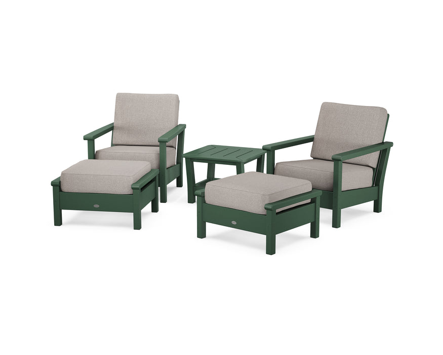 POLYWOOD Harbour 5-Piece Deep Seating Chair Set in Green / Weathered Tweed