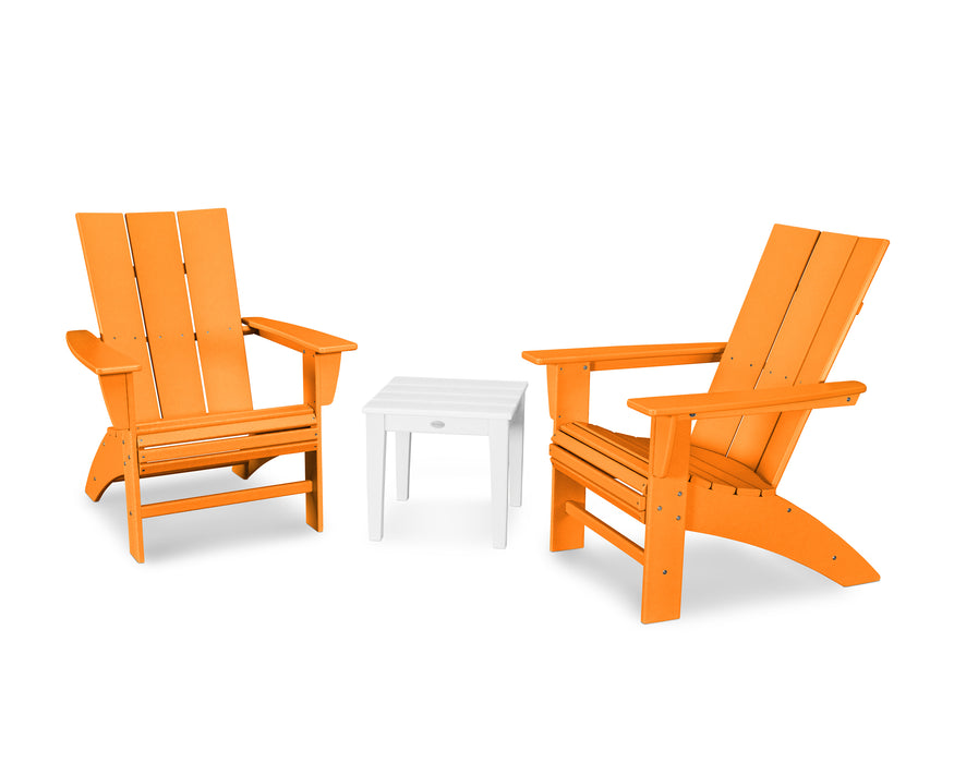 POLYWOOD Modern 3-Piece Curveback  Adirondack Set in Tangerine / White image