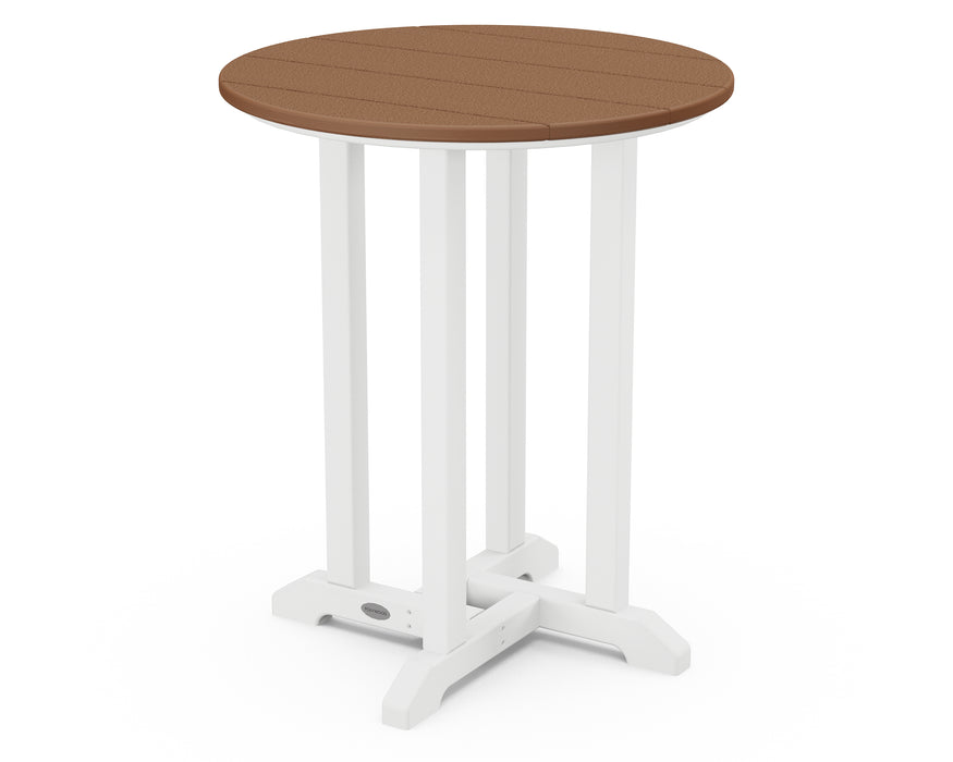 POLYWOOD Contempo 24" Round Dining Table in White / Teak