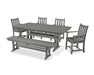 POLYWOOD Traditional Garden Arm Chair 6-Piece Farmhouse Dining Set with Trestle Legs and Bench in Slate Grey image