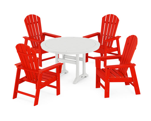 POLYWOOD South Beach 5-Piece Round Dining Set with Trestle Legs in Sunset Red / White image