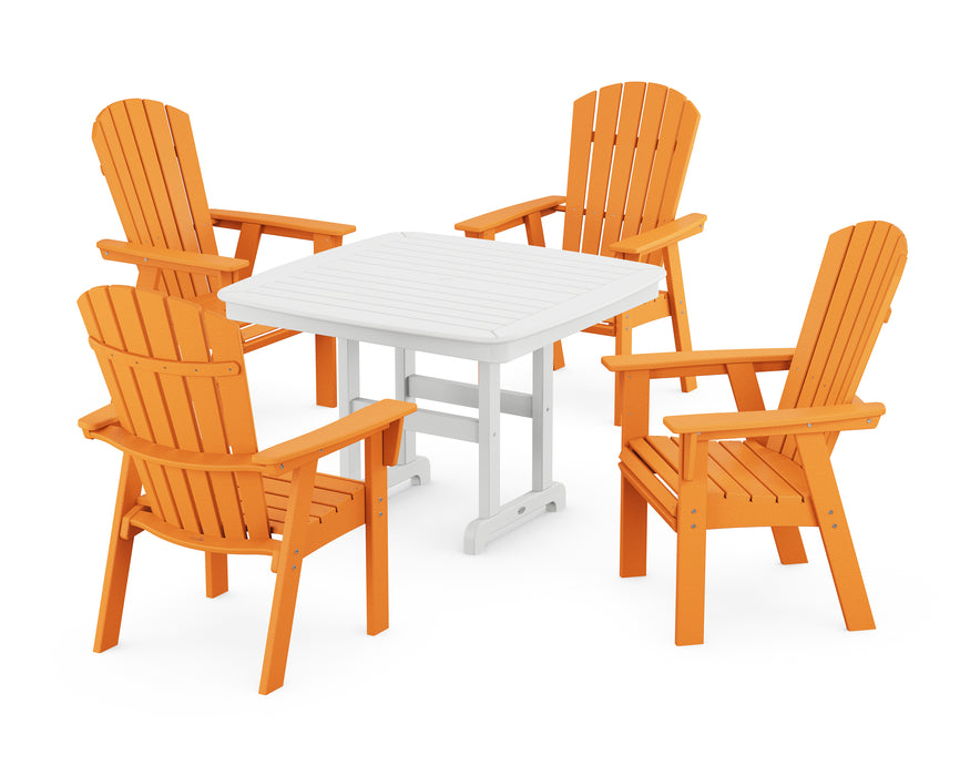 POLYWOOD Nautical Curveback Adirondack 5-Piece Dining Set in Tangerine / White image