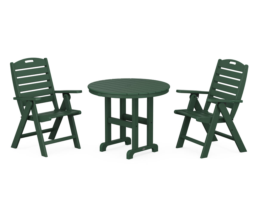 POLYWOOD Nautical Highback Chair 3-Piece Round Dining Set in Green