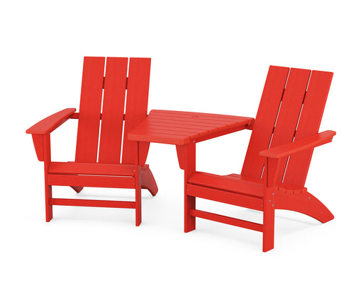 POLYWOOD Modern 3-Piece Adirondack Set with Angled Connecting Table in Sunset Red image