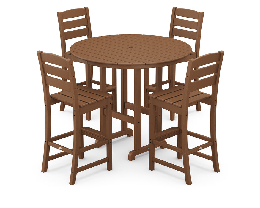 POLYWOOD Lakeside 5-Piece Round Farmhouse Side Chair Bar Set in Teak image