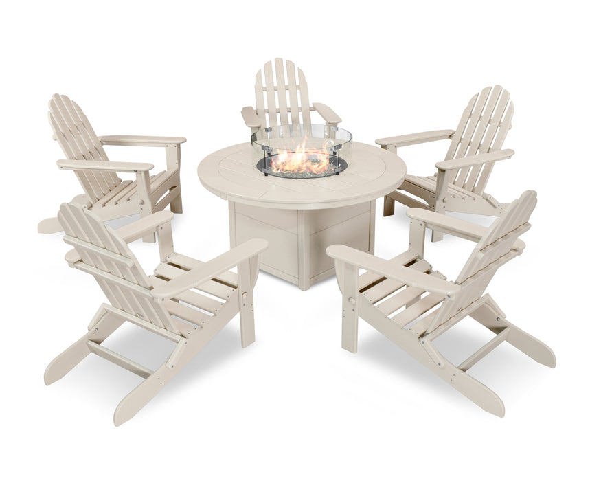 POLYWOOD Classic Folding Adirondack 6-Piece Conversation Set with Fire Pit Table in Sand image