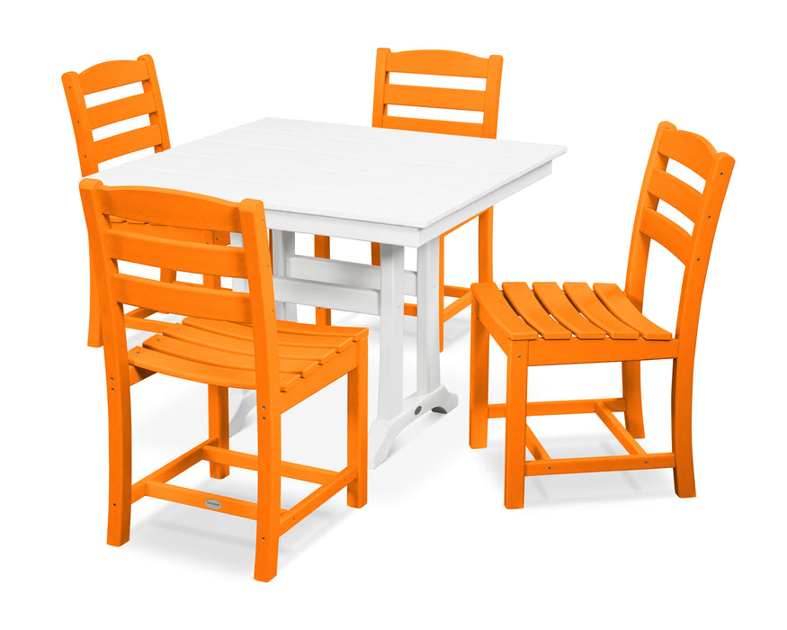 POLYWOOD La Casa Cafe 5-Piece Farmhouse Trestle Side Chair Dining Set in Tangerine / White