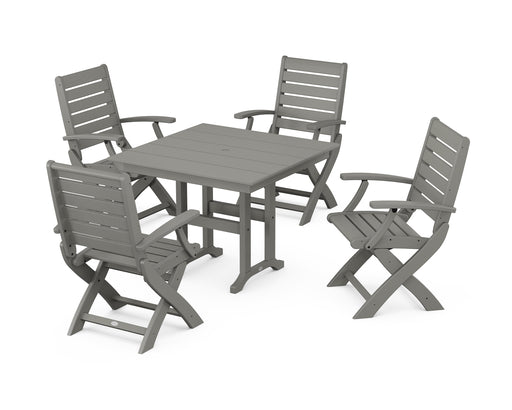 POLYWOOD Signature Folding Chair 5-Piece Farmhouse Dining Set in Slate Grey image