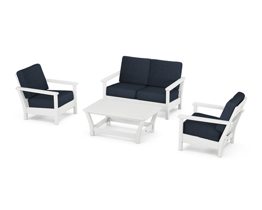 POLYWOOD Harbour 4-Piece Deep Seating Set in White / Marine Indigo image