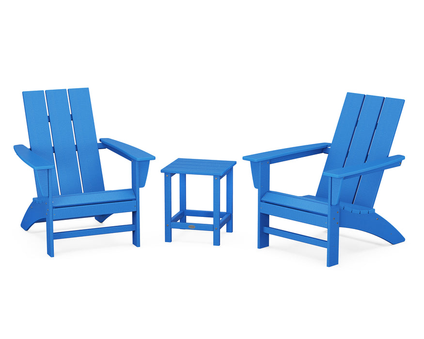 POLYWOOD Modern 3-Piece Adirondack Set with Long Island 18" Side Table in Pacific Blue image