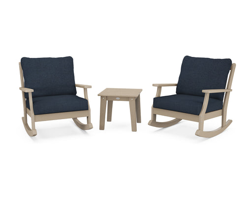 POLYWOOD Braxton 3-Piece Deep Seating Rocker Set in Vintage Sahara / Marine Indigo image