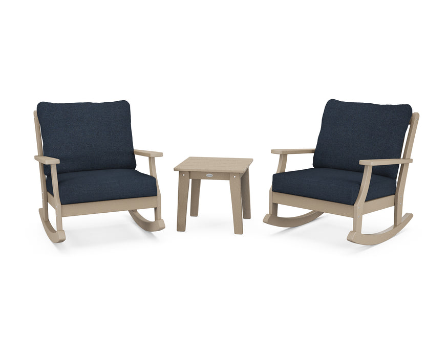 POLYWOOD Braxton 3-Piece Deep Seating Rocker Set in Vintage Sahara / Marine Indigo