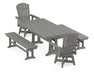 POLYWOOD Nautical Curveback Adirondack Swivel Chair 5-Piece Farmhouse Dining Set With Trestle Legs and Benches in Slate Grey image