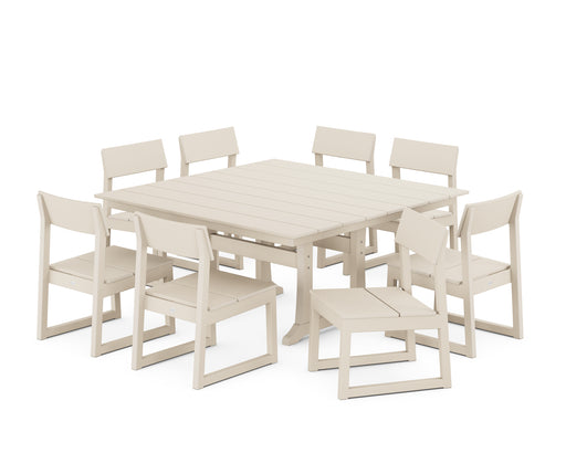 POLYWOOD EDGE Side Chair 9-Piece Dining Set with Trestle Legs in Sand image