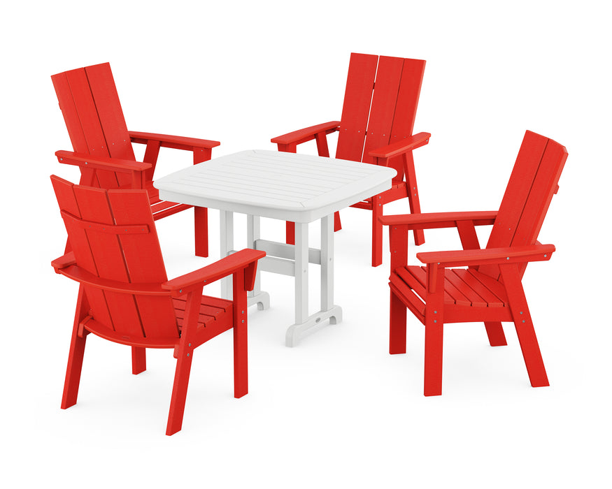 POLYWOOD Modern Curveback Adirondack 5-Piece Dining Set in Sunset Red image