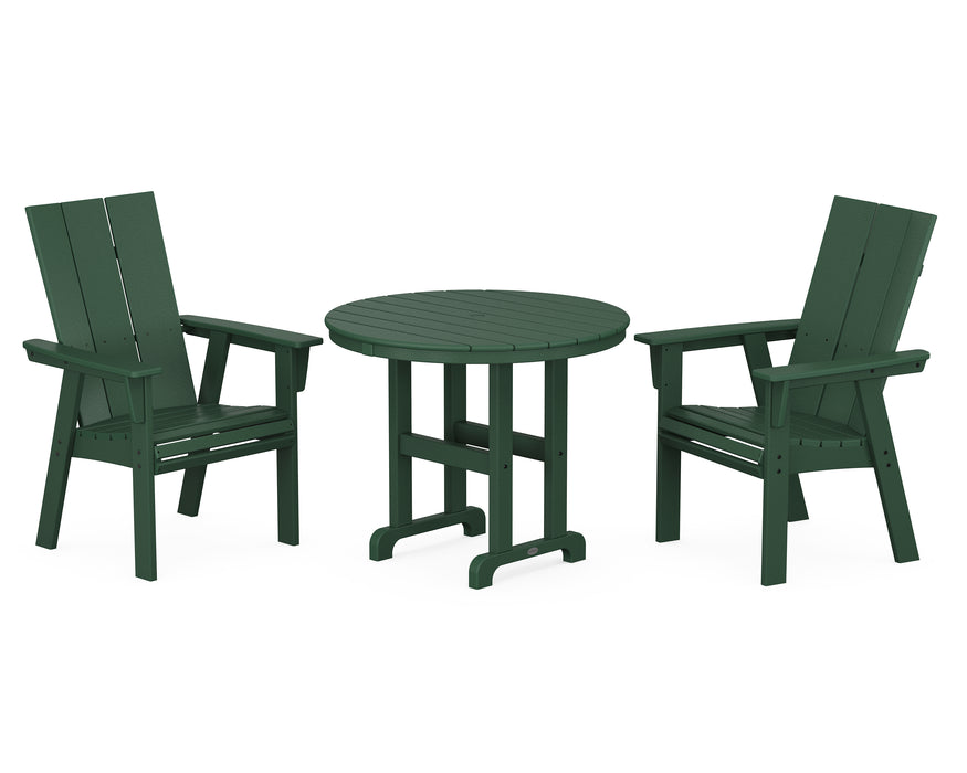 POLYWOOD Modern Adirondack 3-Piece Round Dining Set in Green