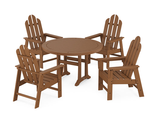 POLYWOOD Long Island 5-Piece Round Dining Set with Trestle Legs in Teak image