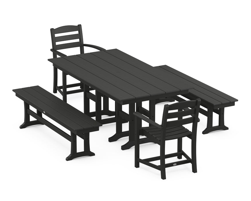 POLYWOOD La Casa Cafe 5-Piece Farmhouse Dining Set with Benches in Black image