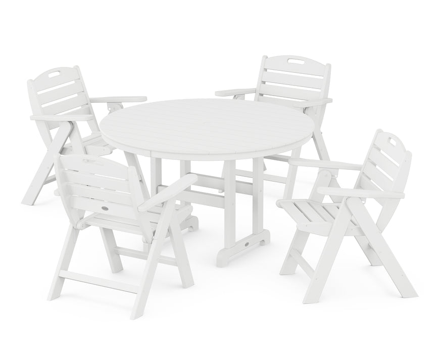 POLYWOOD Nautical Lowback Chair 5-Piece Round Farmhouse Dining Set in White