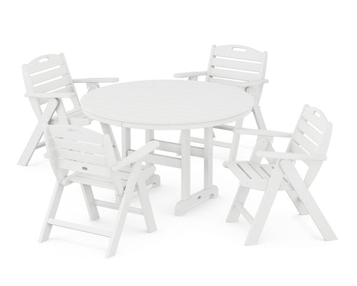 POLYWOOD Nautical Lowback Chair 5-Piece Round Farmhouse Dining Set in White image