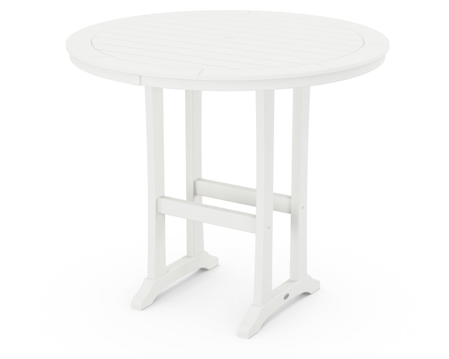 POLYWOOD Nautical Trestle 48" Round Bar Table in Vintage White image
