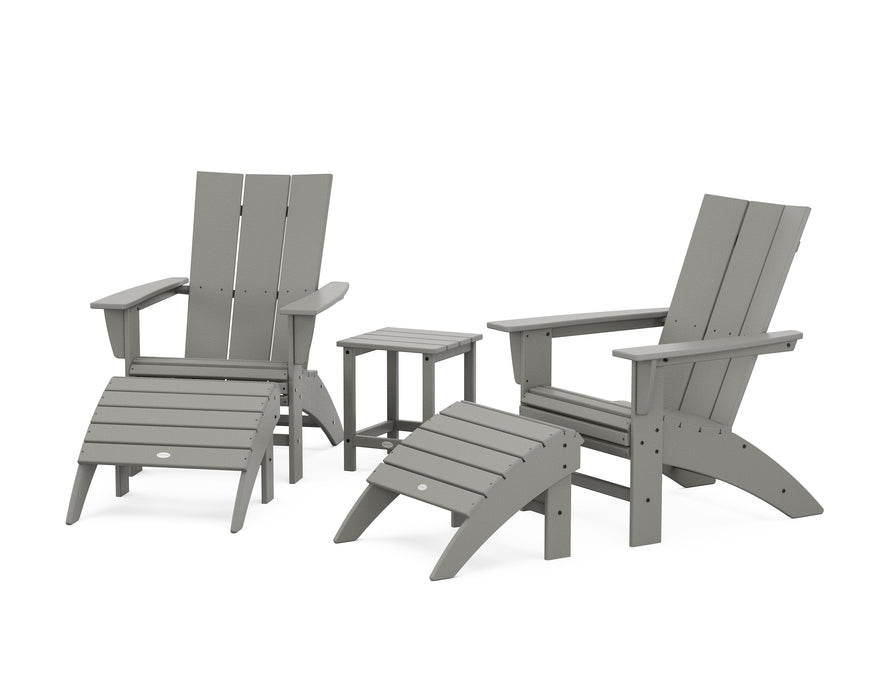 POLYWOOD Modern Curveback Adirondack Chair 5-Piece Set with Ottomans and 18" Side Table in Slate Grey image