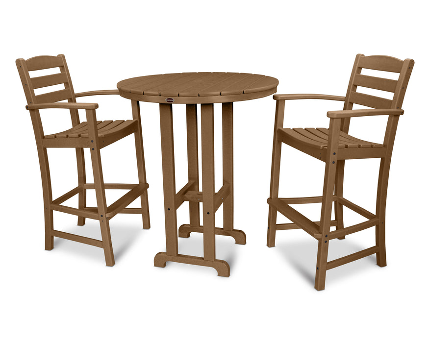 POLYWOOD La Casa Cafe 3-Piece Round Farmhouse Bar Set in Teak