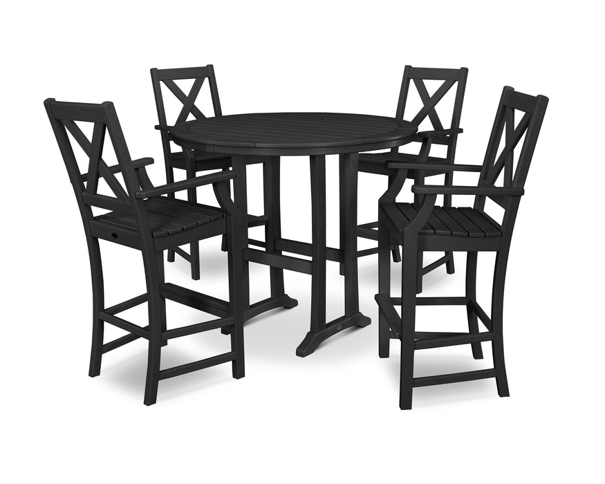 POLYWOOD Braxton 5-Piece Nautical Trestle Arm Chair Bar Set in Black