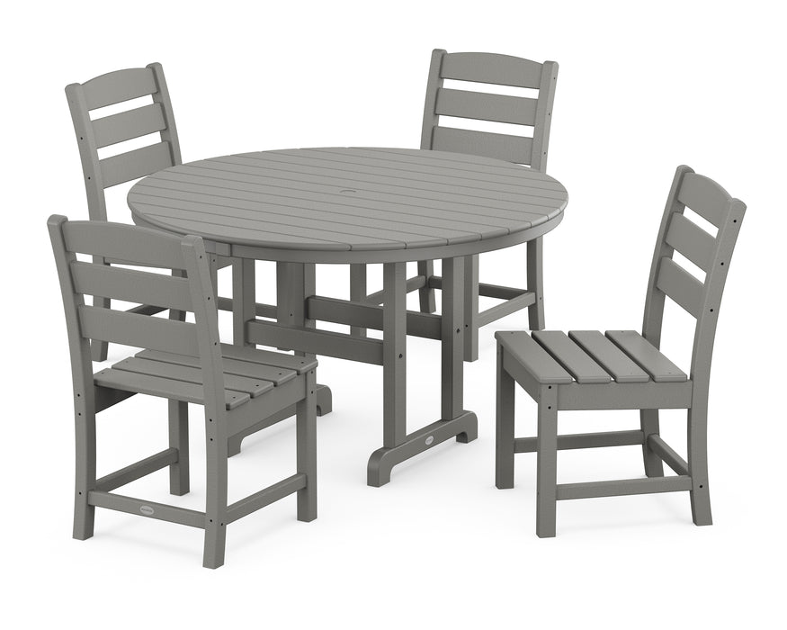 POLYWOOD Lakeside 5-Piece Round Farmhouse Side Chair Dining Set in Slate Grey