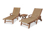 POLYWOOD Coastal 3-Piece Wheeled Chaise Set in Teak / Burlap Sling image