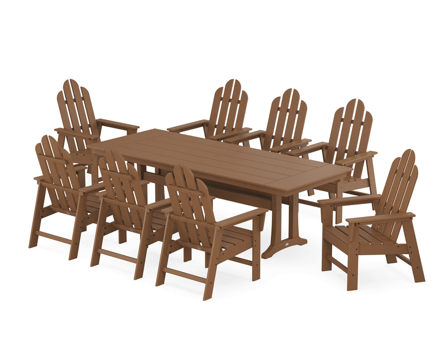 POLYWOOD Long Island 9-Piece Farmhouse Dining Set with Trestle Legs in Teak