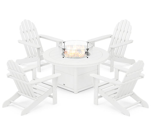 POLYWOOD Classic Adirondack 5-Piece Conversation Set with Fire Pit Table in White image