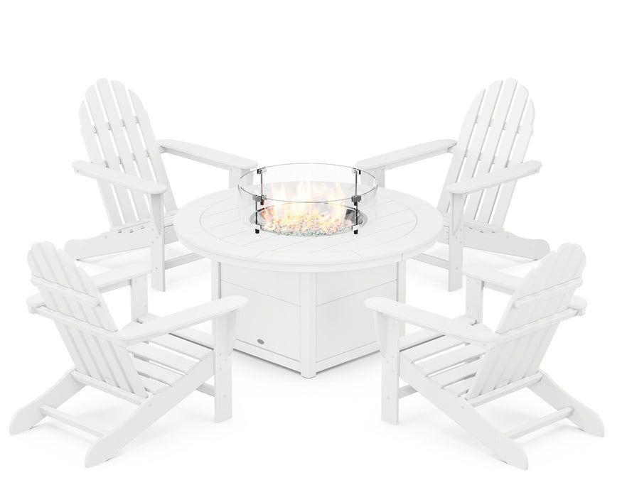 POLYWOOD Classic Adirondack 5-Piece Conversation Set with Fire Pit Table in White image