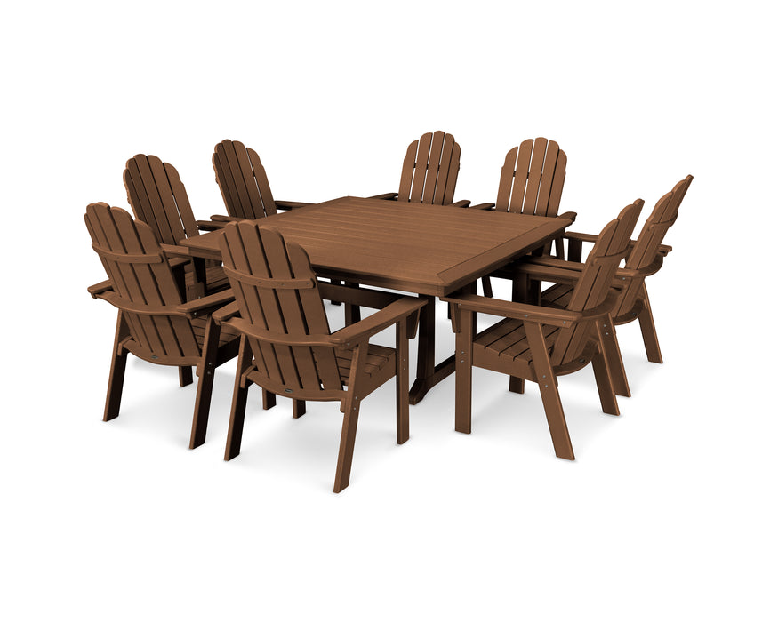 POLYWOOD Vineyard Curveback Adirondack 9-Piece Nautical Trestle Dining Set in Teak