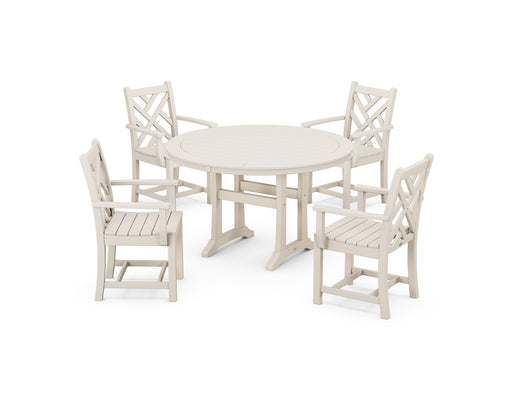 POLYWOOD Chippendale 5-Piece Nautical Trestle Dining Arm Chair Set in Sand image