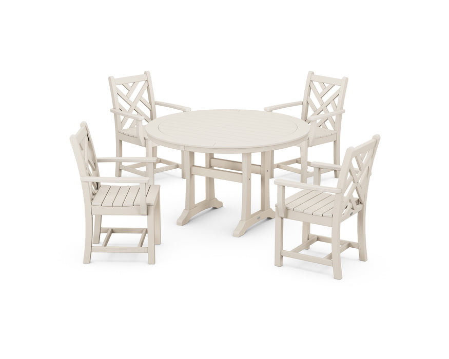 POLYWOOD Chippendale 5-Piece Nautical Trestle Dining Arm Chair Set in Sand image