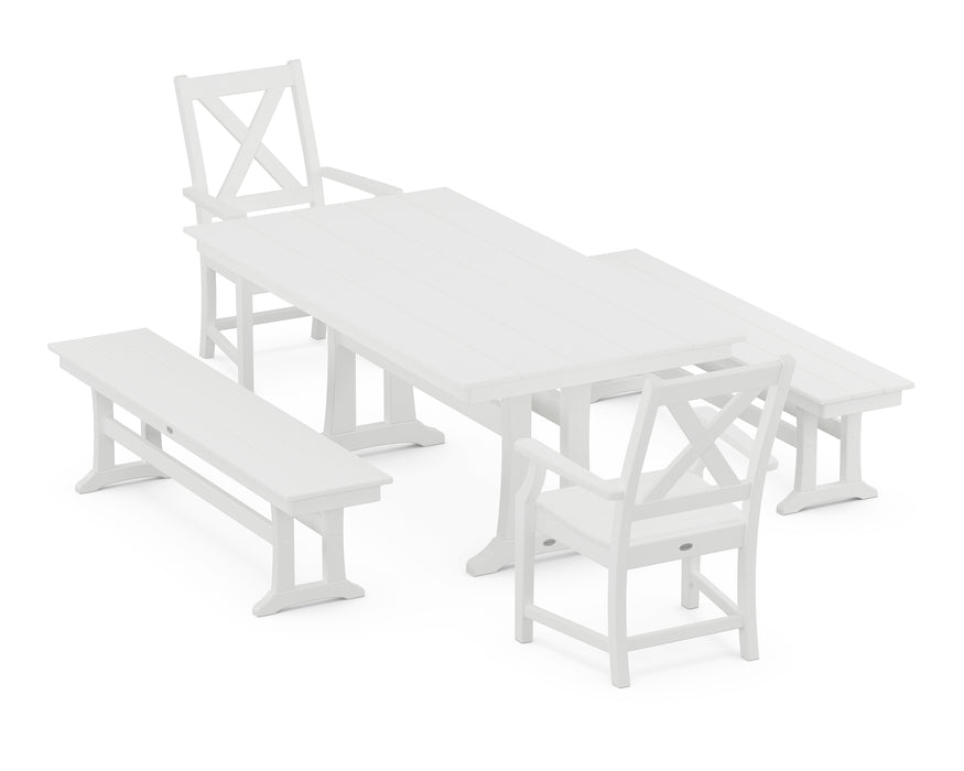 POLYWOOD Braxton 5-Piece Farmhouse Dining Set With Trestle Legs in White